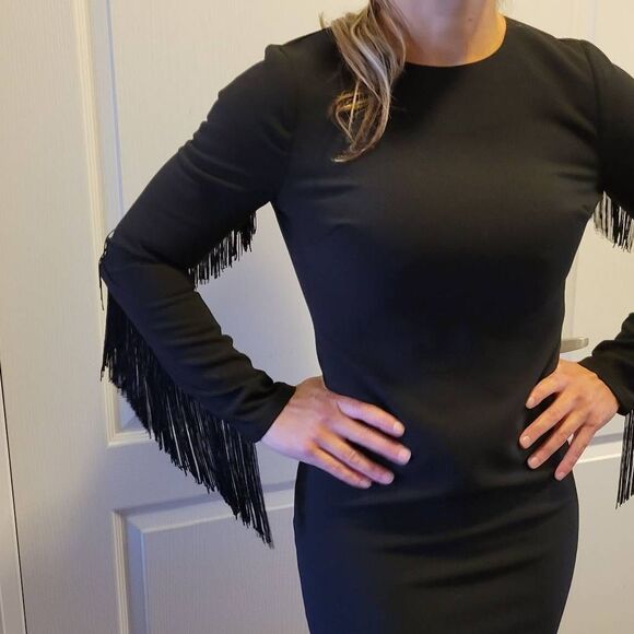 LIKELY black New With tags designer fringed sleeves Sheath dress - Picture 4 of 16